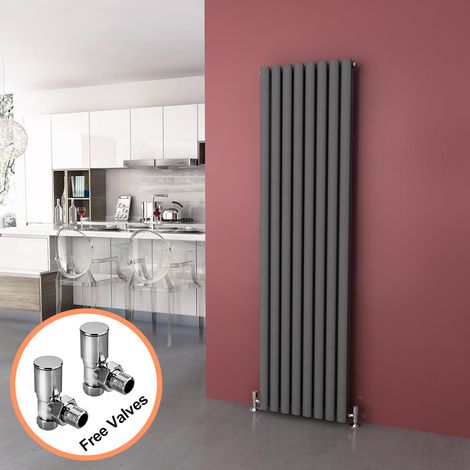 ELEGANT 1800 x 480 Anthracite Vertical Radiator Double Modern Oval Column Radiator Central Heating Radiators Designer Radiators + Angled Radiator Valves (1/5)