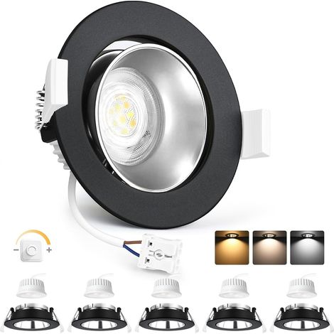 Lot de 6 Spot encastrable, LED 5W dimmable, 3 températures de couleur, IP44, pour salle de bain et salon