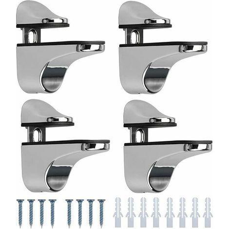 Ensemble de 4 supports pour étagère en verre. Étagère de salle de bain réglable en alliage de zinc poli, compatible avec les étagères en verre et en bois de 3 à 20 mm d'épaisseur. (1/5)
