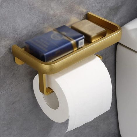 Portarotolo per carta igienica da bagno, senza fori, portarotolo da parete (doppio strato e oro) (1/2)