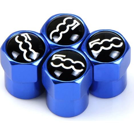 (Bleu) 4 bouchons de valve de pneu neufs en alliage d'aluminium pour voiture, compatibles avec les modèles 500 (2007-2015). (1/5)