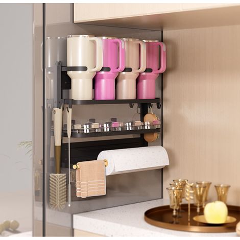 Magnétique aspirant cuisine étagère de rangement sans perforation réfrigérateur paroi latérale rangement étagère multifonctionnelle pliante en couches tasse à eau (1/2)