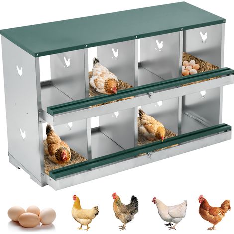 Niche à ponte 8 places en métal galvanisé – Poulailler durable, œufs protégés et nettoyage facile, Double couche, Vert (1/5)