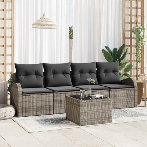 vidaXL Conjunto de sofás de jardín 5 pcs 4-Seater Gris ratán sintético (1/5)