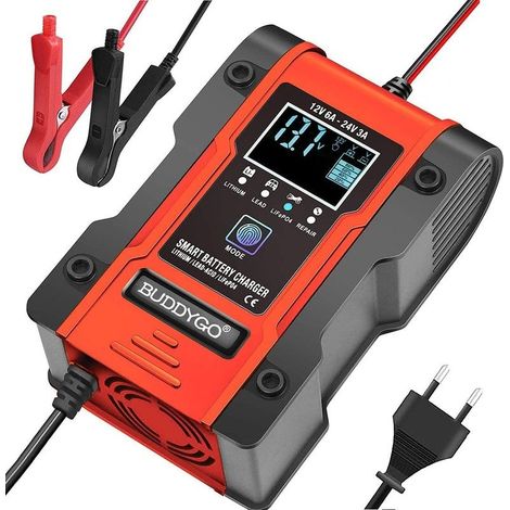 Chargeur, booster et câbles de démarrage Chargeur de batterie de voiture 12V 6A - 24V 3A, chargeur intelligent multifonction, chargeur de batterie de voiture entièrement automatique pour voitures, mot (1/5)