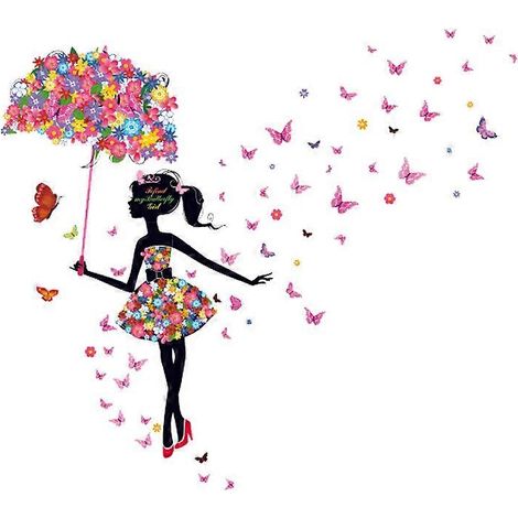 Stickers muraux amovibles « Filles dansantes romantiques » pour chambre d'enfant, à faire soi-même : papillons et fleurs. (1/5)