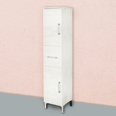 Armadietto A Colonna Per Bagno A Terra 150Cm Bianco Effetto Legno  Rimini