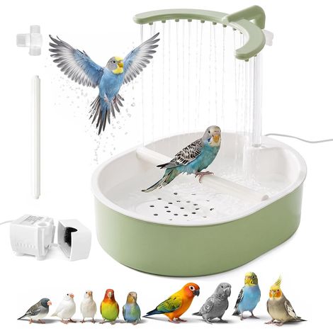 Douche pour Oiseaux, Baignoire pour Oiseaux avec Fonction Douche, USB Douches Perroquet avec circulation d'eau, Socle Antidérapant Baignoire Oiseaux pour Oiseaux perruches Calopsittes Inséparables (1/5)