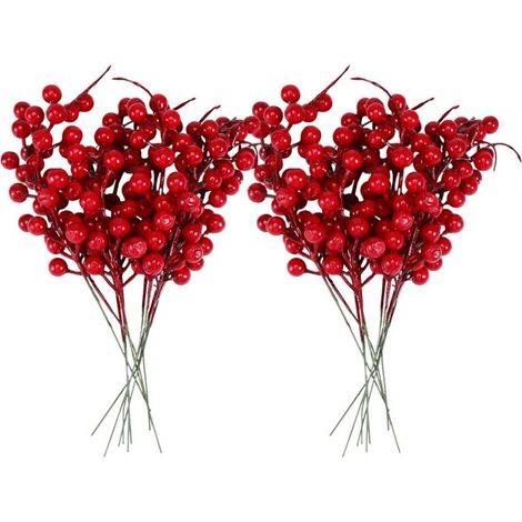 20 Pièces Séries Artificielles Baies Rouges Fausses Fleurs Fruits Tiges Artisanat Bouquet Floral pour Mariage Décoration D'Arbre de Noël