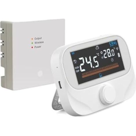 Termostato programmabile wireless RF per caldaia e regolatore di riscaldamento centralizzato, sostituisce i termostati ambiente a manopola e visualizza l'umidità ambientale. (1/5)