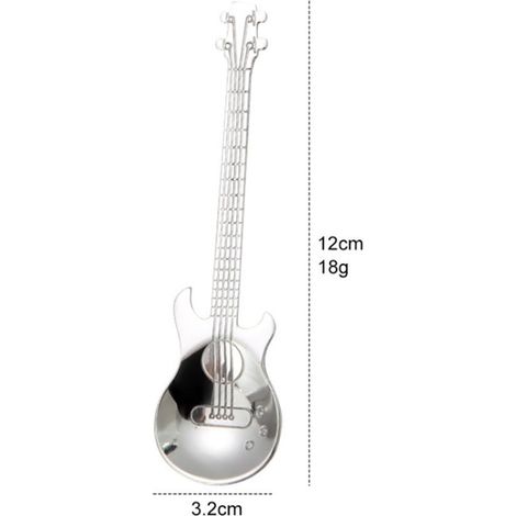 Lot de 4 cuillères à café guitare en acier inoxydable forme instrument de musique pour mélanger milkshake thé dessert boisson (1/2)