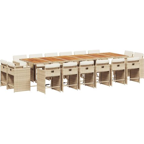 Maison Exclusive - 17-tlg. Garten-Essgruppe mit Kissen Beige Poly