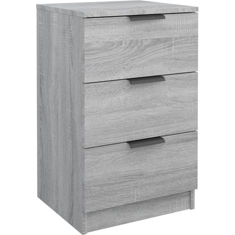 Mesita de noche con 3 cajones 40 x 36 x 65 cm madera contrachapada gris DEC034639