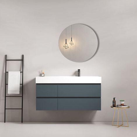 Mobile bagno sospeso 120 cm Blu Mare Lavabo a Destra in Resina Specchio Tondo - Fiji Paint (1/4)