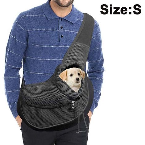 Sac de transport bandoulière pour chien et chat, en maille respirante, mains libres, avec bandoulière rembourrée réglable, poche avant et bandoulière unique. (1/4)
