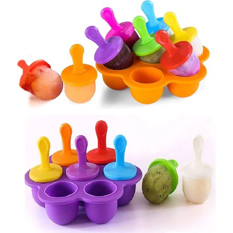 Moules à glace, 2 pièces, pour glaces sur bâtonnet, en silicone, mini glaces, sucettes glacées, orange et violet, 16 × 16 × 3,5 cm (1/5)