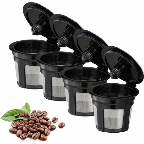 Capsules K-Cup réutilisables, paquet de 4, filtres à café universels réutilisables en acier inoxydable de qualité alimentaire, capsules de café écologiques réutilisables pour machines Keurig 1.0 et 2. (1/5)
