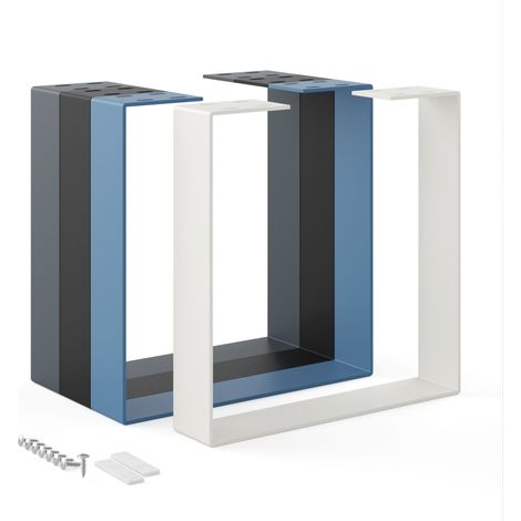 Pied de meuble en métal blanc gris 40x43 cm – Support pour table basse, bureau, banc – Installation rapide avec accessoires inclus – Holzbrink
