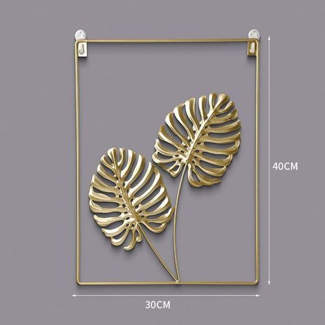 Décoration murale dorée set de 3, 30x40cm, ligne abstraite moderne décorative feuille de ginkgo biloba en métal, sculpture murale pour salon bureau (1/4)