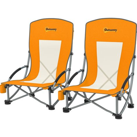Set mit 2 faltbaren Strandstühlen, leichte Campingstühle mit Tragetasche und Getränkehalter, 70 x 58 x 79 cm, orange