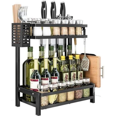 Bardusch - Étagère à Épices avec 2 Niveaux Rangement Épices Cuisine pour Comptoir de Cuisine en Acier Inoxydable,(32.5x20x40cm,Noir) (1/4)