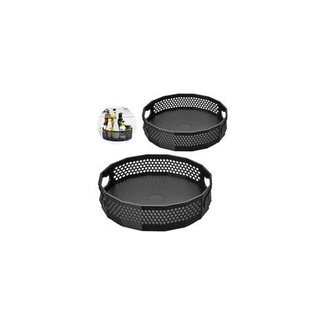 2pcs Plateau tournant epices, Lazy Susan étagère à épices rotative Porte épices Rotatif Cuisine Rangement épices Rotatif Organisateur en Plastique pour épices Bouteilles d'huile Pots (Noir) (1/5)
