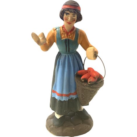 Donna con cestino di mele statuetta in terracotta artigianale per presepe napoletano da h 10 cm