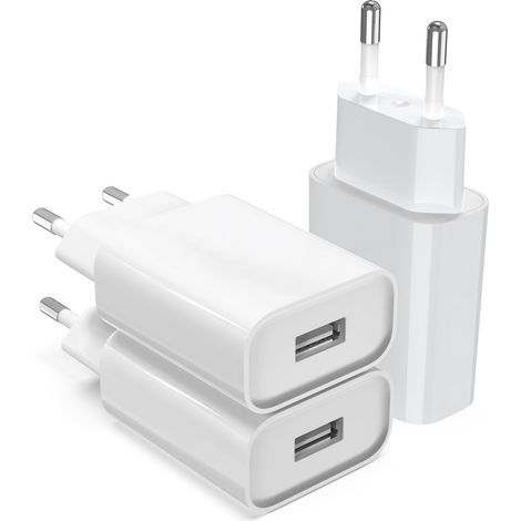 (3 Pack) 12W Prise USB, Embout Chargeur US B. Secteur 5V 2.4A, Adaptateur Secteur Compatible avec 15, tablettes, Telephone MP3 Bloc US B, prise Murale (1/5)