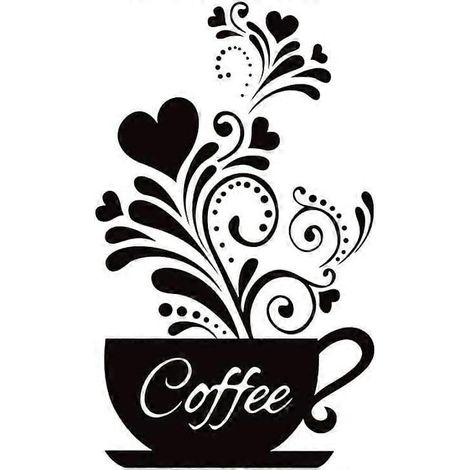 BelleRise - Stickers muraux cuisine « Tasse de café et fleurs », déco noire pour café et coin café, amovibles, 30 x 48 cm (1/5)