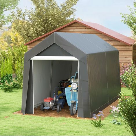 Tente de stockage 210x360x235 cm gris foncé en acier avec porte zippée et protection UV (1/5)