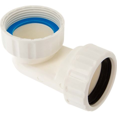 tecuro Raumspar-Winkel 90° - 1 1/2 Zoll Überwurfmutter x Rohraufnahme für Rohr Ø 40 mm, PP- weiß