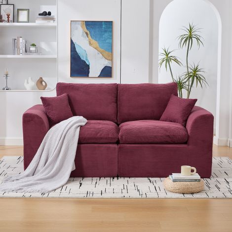 Modernes minimalistisches Stoffsofa Zweisitzer-Wohnzimmersofa Weicher und bequemer Sessel Komplett mit Kissen Freizeitsofa im nordischen Stil Wohnzimmer, Schlafzimmer(Weinroter Cord)