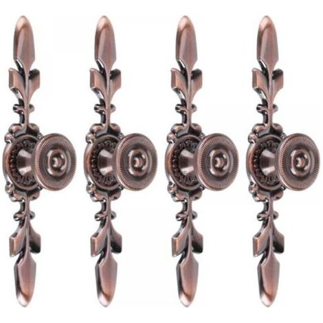 Poignées de tiroir style vintage – pour meubles, armoires, penderies, tiroirs – avec vis – Bronze rouge – 4 pièces (1/4)