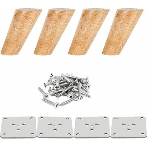 VURAHOME - Pieds de meubles en bois massif (6cm) avec plaque de montage/vis, inclinés/coniques, remplacement pour canapé, table, lit, armoire, chaises (1/5)