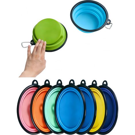 Collapsible Dog Bowls with Carabiners for Easy Carrying One-piece Moulded Edge to Prevent Collapse.2 Pack Travel Dog Cat Bowls (Small, Green (1/5)