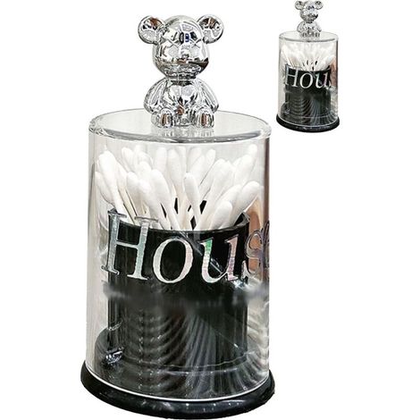 Transparente Aufbewahrungsbox für Zahnstocher in Form eines niedlichen Teddybären mit Deckel, schwarze Farbe. (1/5)