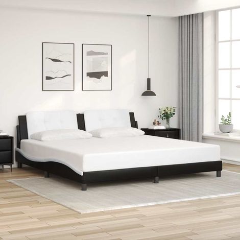 Cadre de lit avec tête de lit en similicuir noir et blanc 200 x 200 cm sans matelas - PANGIVO (1/5)