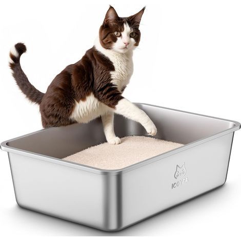 Katzentoilette aus Edelstahl, 60 x 40 x 20 cm, geruchsdicht, für große Katzen und Kaninchen (1/5)