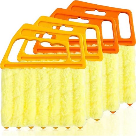 Nettoyeur de lamelles - Brosse pour stores vénitiens - Dépoussiéreur - Chiffon à poussière - Nettoyage des stores - 13 x 16 cm - Jaune et orange - Lot de 4