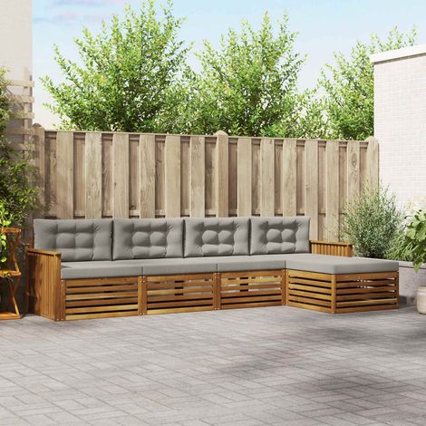 vidaXL Outdoor-Sofagarnitur mit Kissen 5 pcs Natürlich und Hellgrau (1/5)