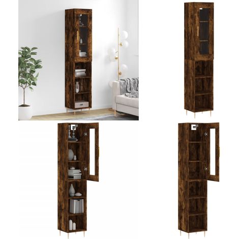 Highboard Räuchereiche 34,5x34x180 cm Holzwerkstoff - Hochschrank - Sideboard - Wohnraumgestaltung - Eichefarben - Massivholzoptik - Home & Living (1/5)