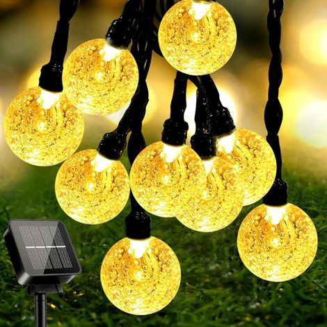 Guirlande Lumineuse Solaire, 11M 60 LED Cristal Guirlande Solaire Exterieur Intérieure 8 Modes, IP65 Etanche Lampion Solaire Exterieur Pour Jardin, Terrasse, Balcon, Arbres, Mariage, Fête