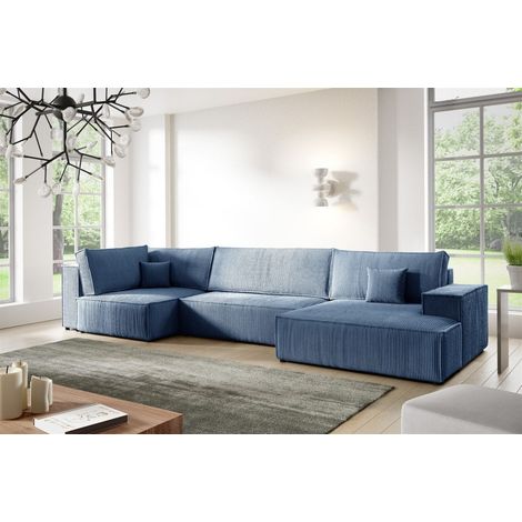Wohnlandschaft Schlafsofa CORUNIA Stoff Poso Blau Ottomane Rechts (1/5)