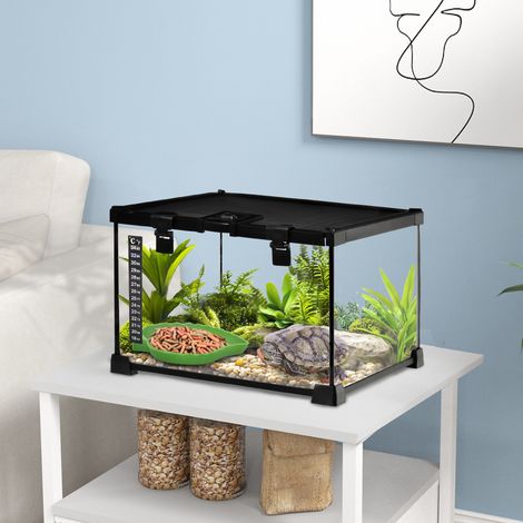 Boîte à Reptiles Terrarium Transparent, Couvercle Coulissant, 30x30x20 cm, Noir (1/5)