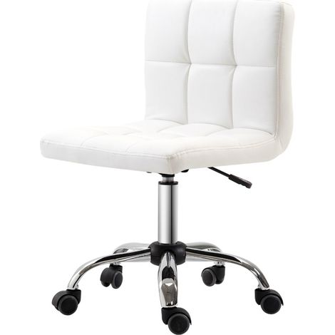 Sedia ufficio in pelle rigenerata bianca, altezza regolabile, rotelle in nylon, 60 x 33 x 48 cm (1/5)