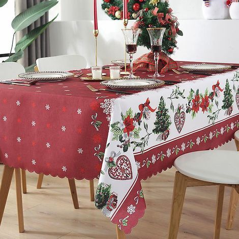 nappe De Nol-150220cm Fond Rouge, Nappe De Dcoration De Vacances Pour La Maison Et L'htel Nappe Crative Europenne (1/4)