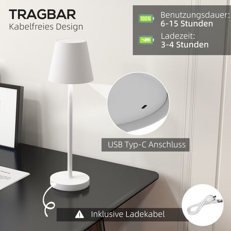 Lampe de bureau LED USB rechargeable, 3 températures de couleur, lampe de chevet tactile portable en métal blanc, veilleuse (1/4)