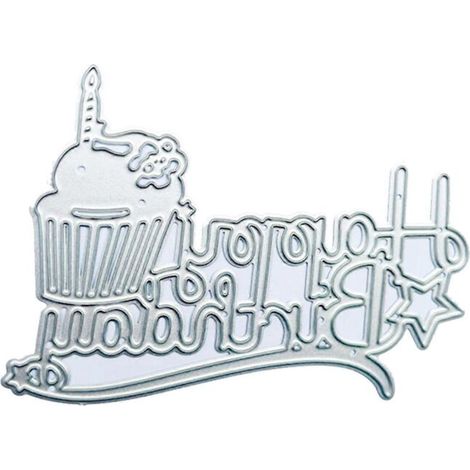 Pochoirs en métal « Joyeux Anniversaire » avec lettres et cupcake – Gabarits gaufrés pour scrapbooking, cartes de vœux et albums créatifs