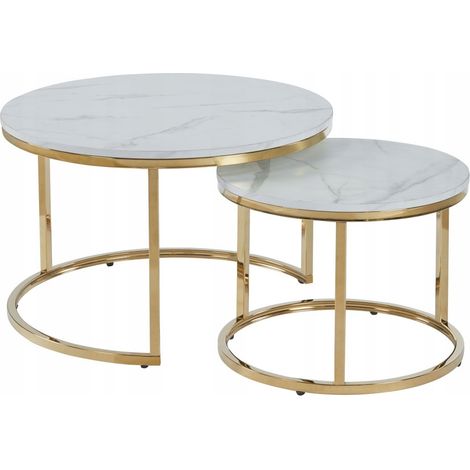 Runder Couchtisch, weißer Marmor, 70 x 70 x 45,5 cm, Glamour, GLÄNZEND, für das WOHNZIMMER (1/5)