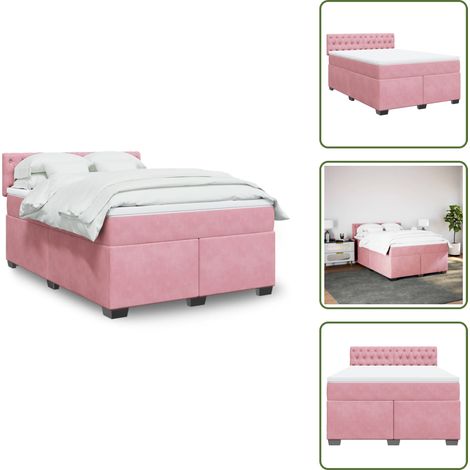 Boxspringbett mit Matratze Rosa 160x200 cm Samt - Boxspringbett - Boxspringbetten - Bett - Betten